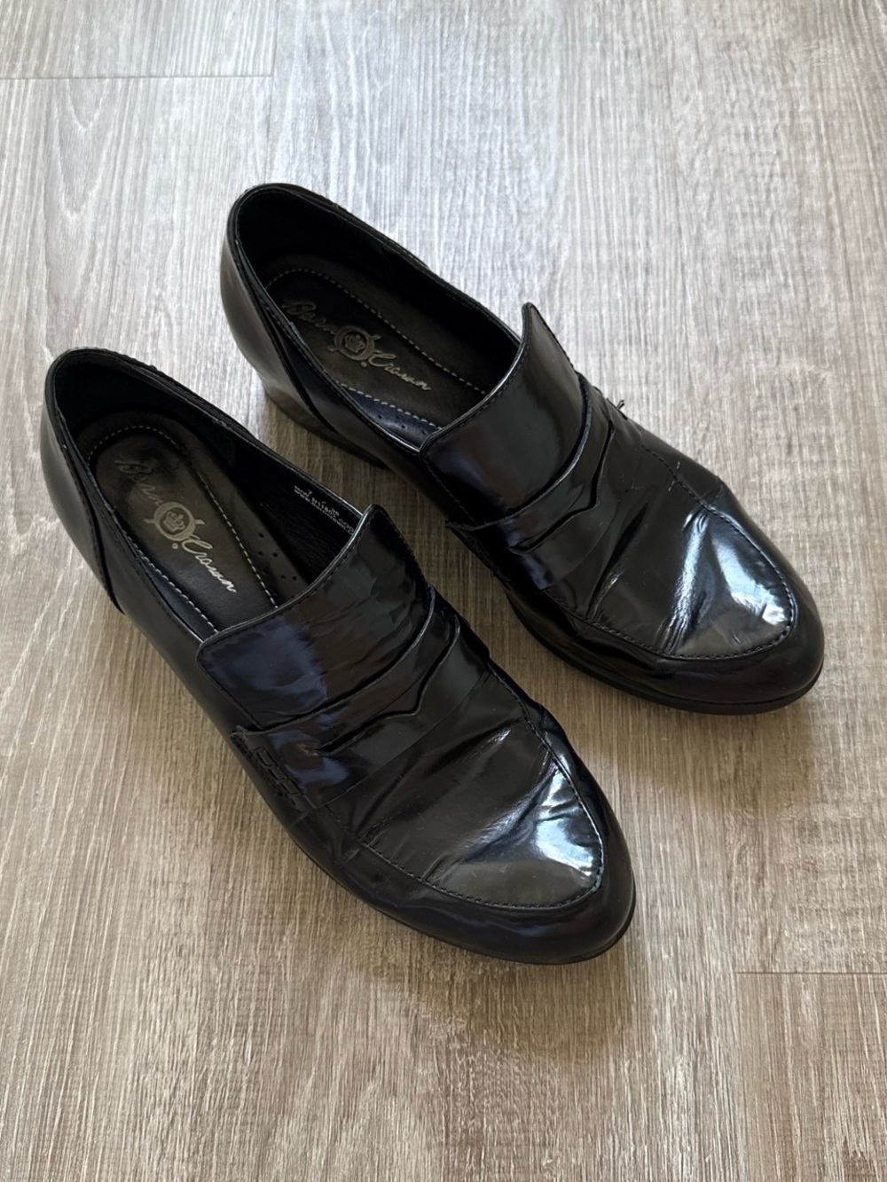 Vintage Born Crown Black Patent Leather Penny Loafer With Block Heel Size 7 - Picture 2 of 11